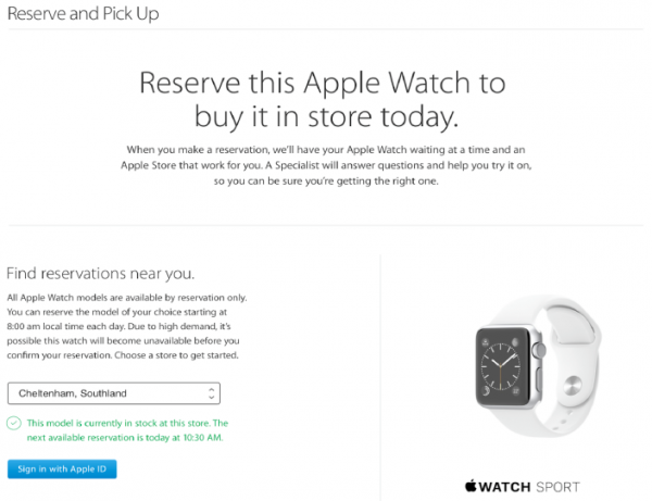 蘋果推出Apple Watch預(yù)購系統(tǒng)：網(wǎng)上預(yù)定，線下取貨